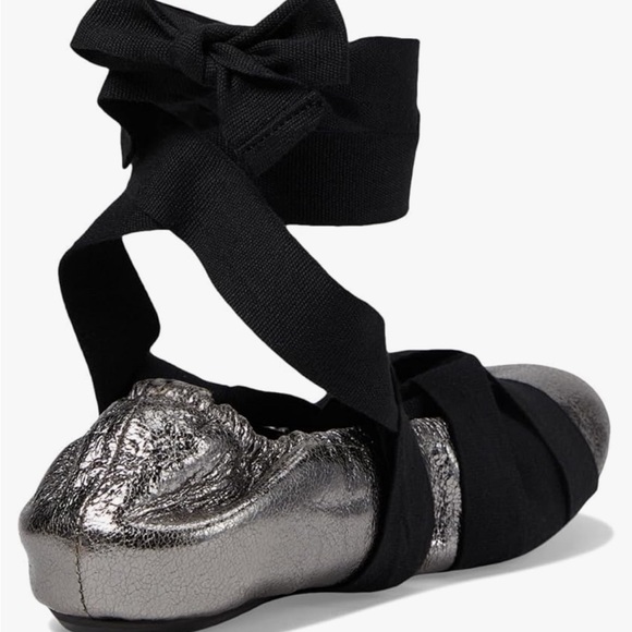 NWT $128  silver and blackstrap, Free People ballet wrap flats. Size 9.5 - Picture 4 of 7